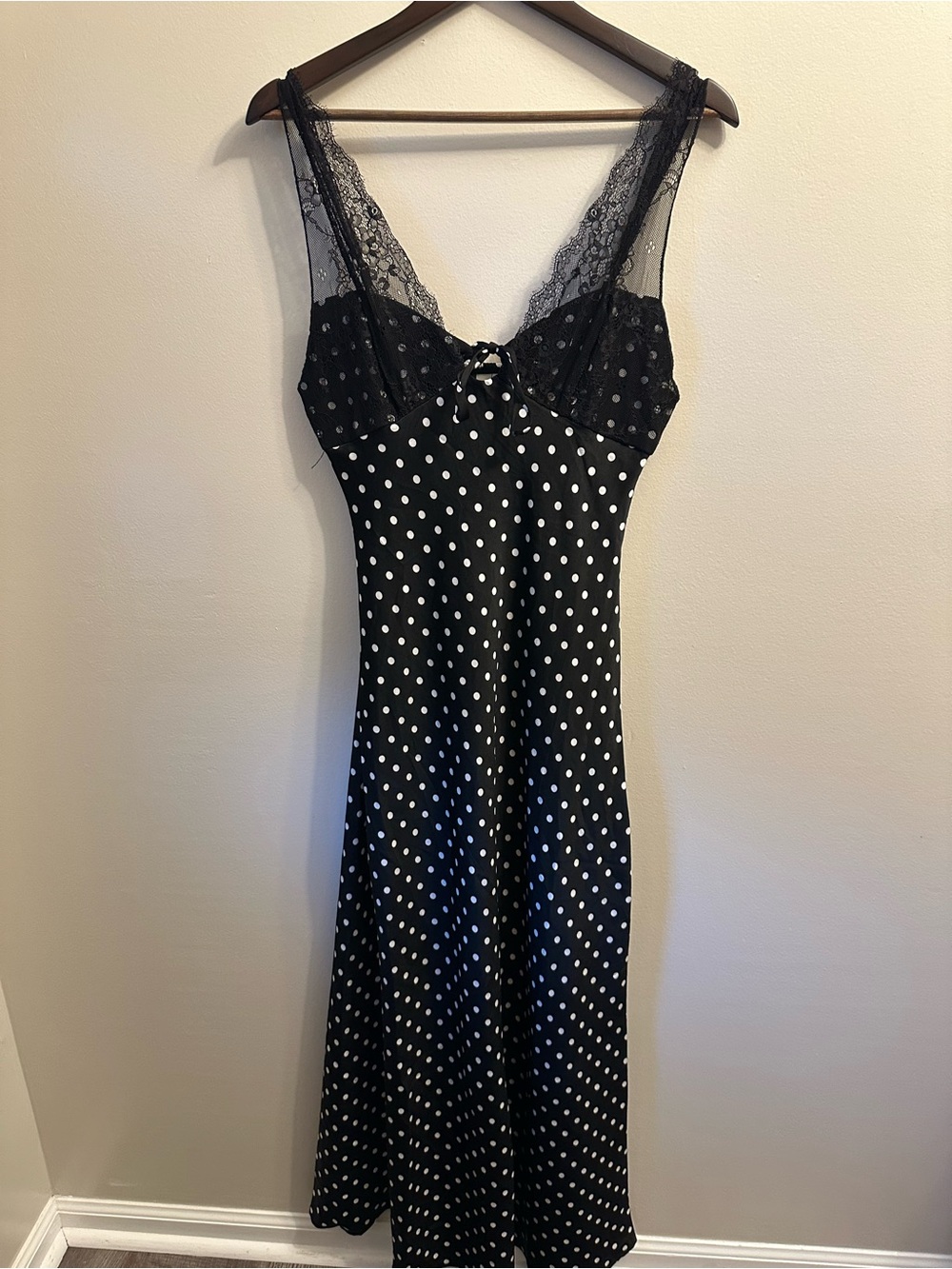 #331 Black Polka Dot Lace-Trim Maxi Dress